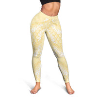Pastel Yellow Mermaid Puakenikeni Maile Lei Leggings