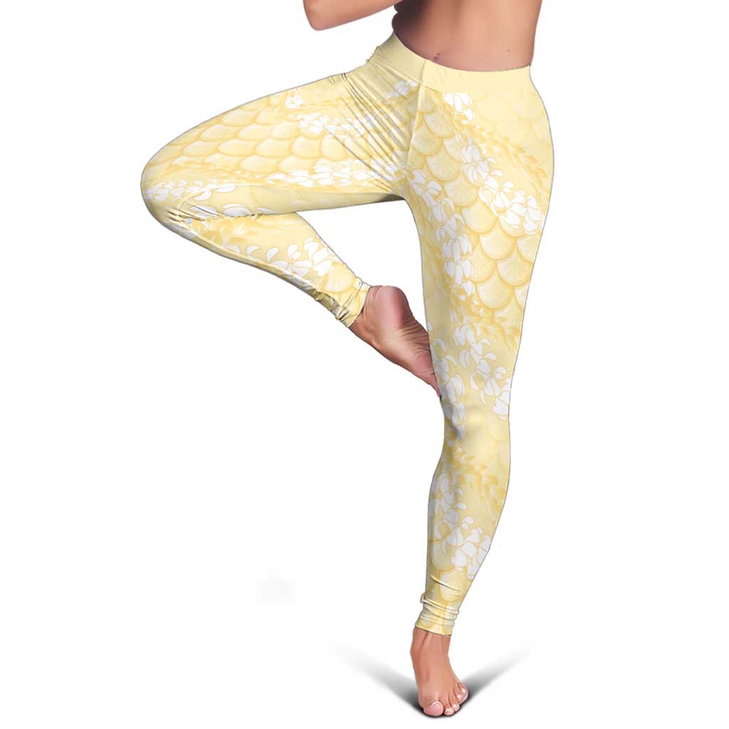 Pastel Yellow Mermaid Puakenikeni Maile Lei Leggings