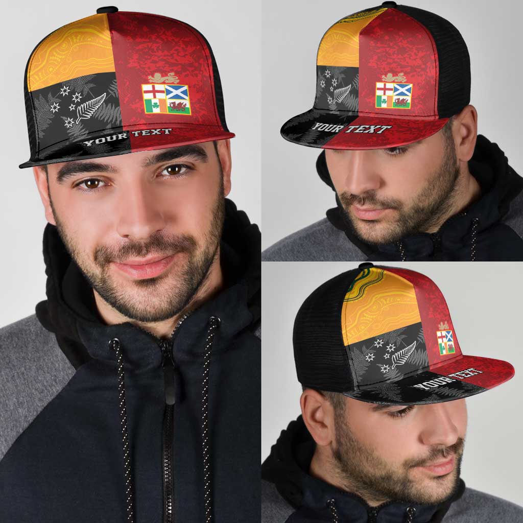 Personalised British Lions-AUNZ Mesh Trucker Cap Australia-New Zealand Indigenous Motif - Polynesian Pride