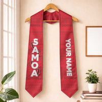 Personalised Samoa Graduation Stole Red Siapo Pattern With Ula Fala