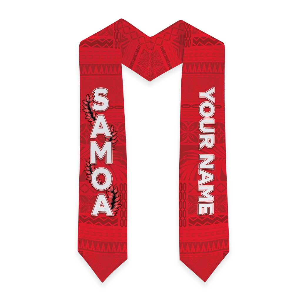 Personalised Samoa Graduation Stole Red Siapo Pattern With Ula Fala