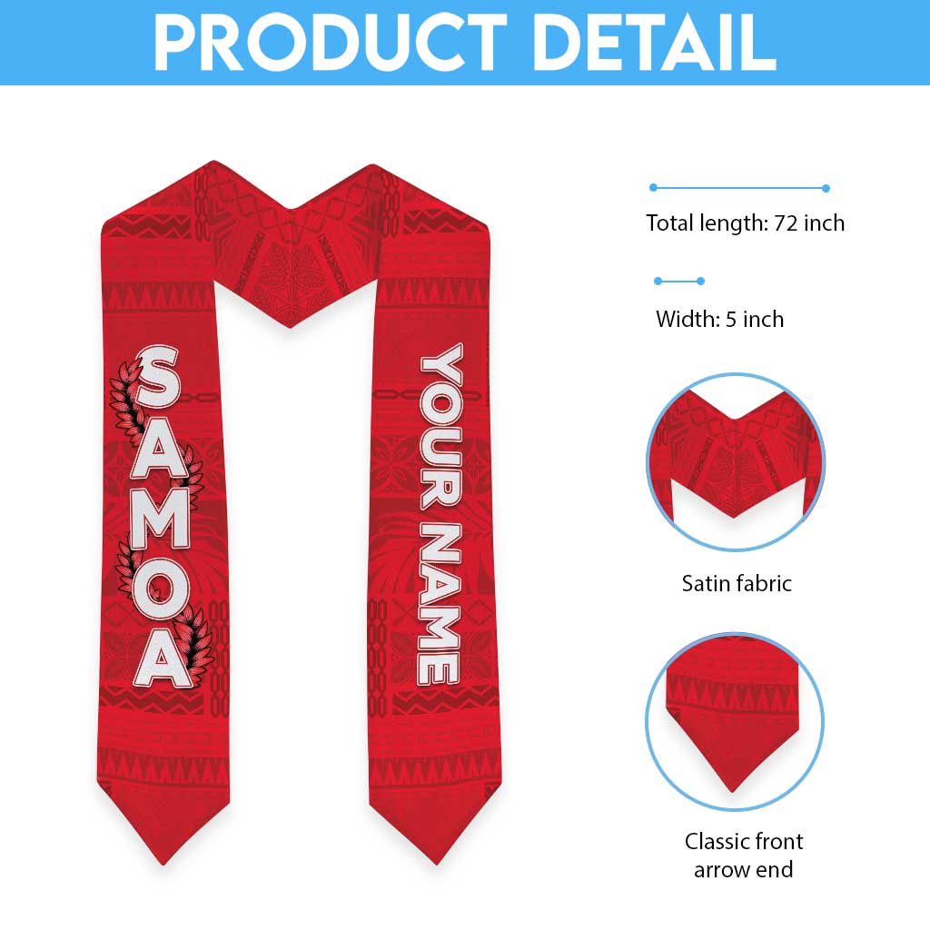 Personalised Samoa Graduation Stole Red Siapo Pattern With Ula Fala