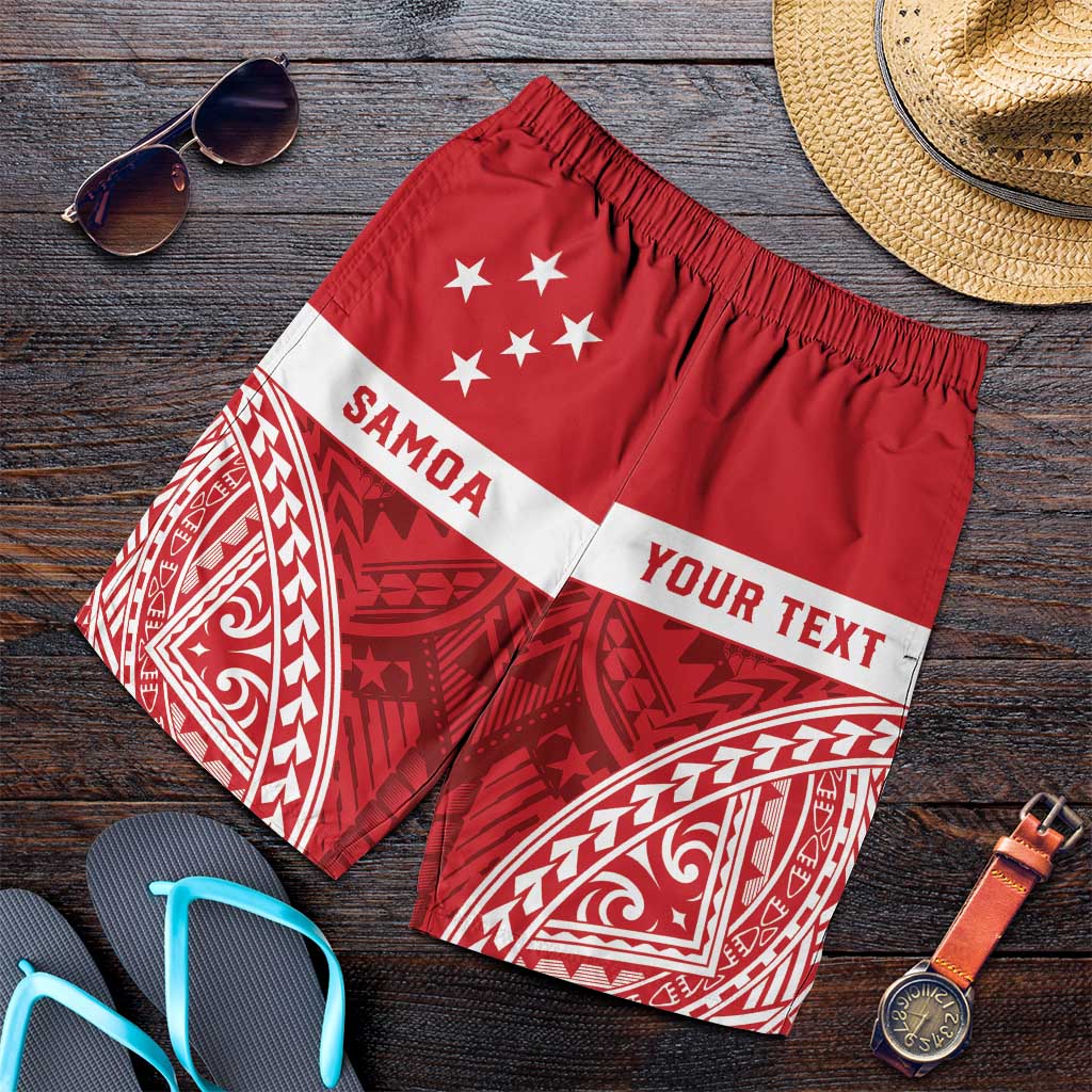 Personalised Toa Samoa Rugby Spirit Shorts for Men Red Samoan Tribal Pattern - Polynesian Pride