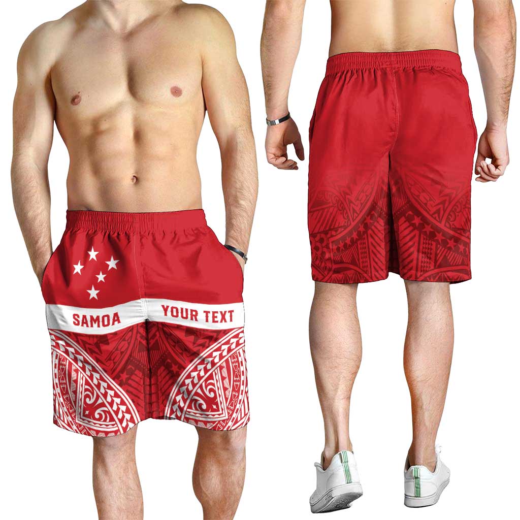 Personalised Toa Samoa Rugby Spirit Shorts for Men Red Samoan Tribal Pattern - Polynesian Pride