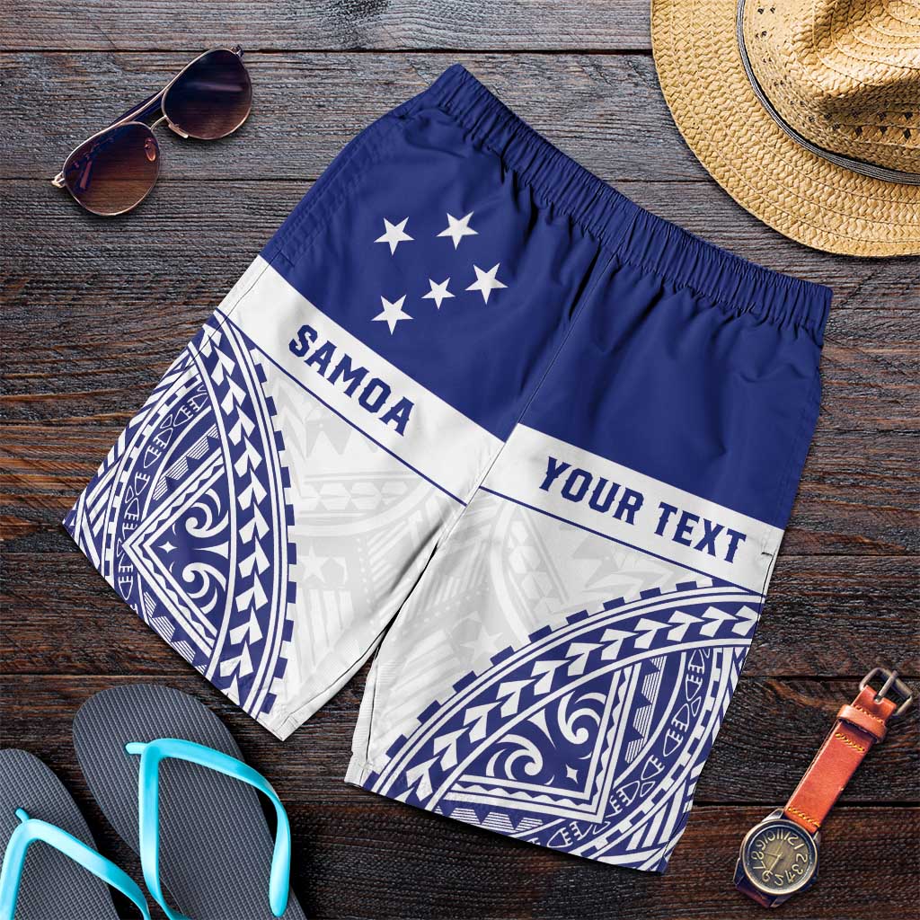 Personalised Toa Samoa Rugby Spirit Shorts for Men White Samoan Tribal Pattern - Polynesian Pride