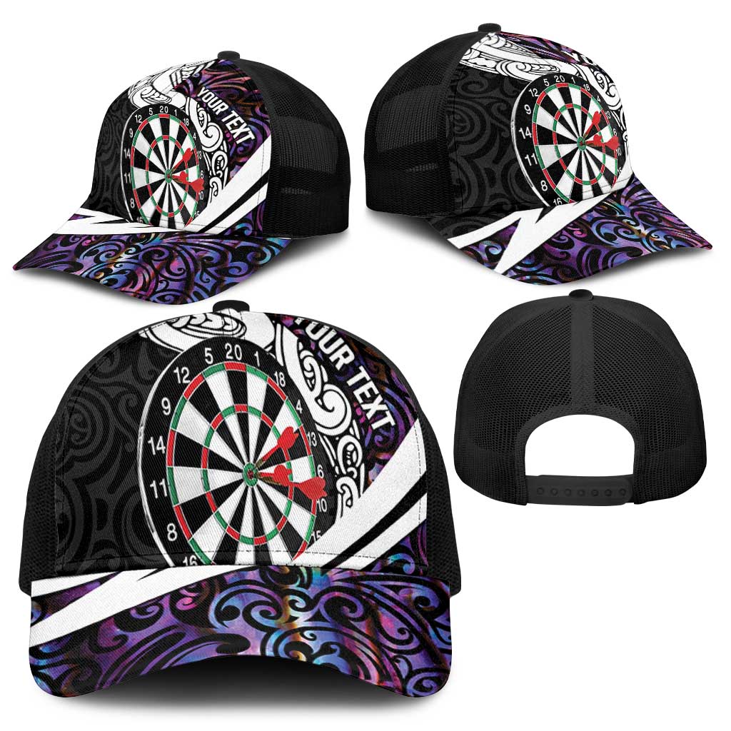 Personalized NZ Darts Mesh Trucker Cap Paua Shell Maori Koru Whakairo - Purple - Polynesian Pride