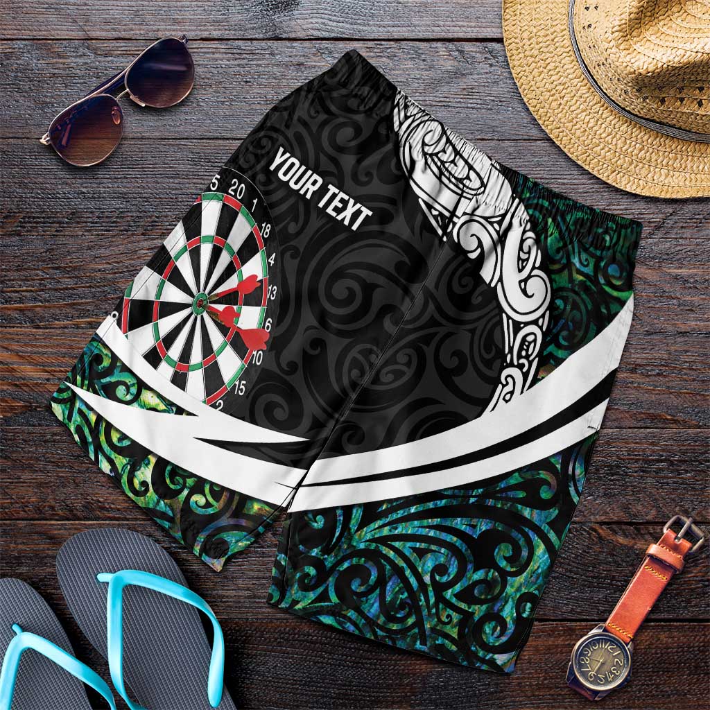 Personalized NZ Darts Shorts for Men Paua Shell Maori Koru Whakairo - Polynesian Pride