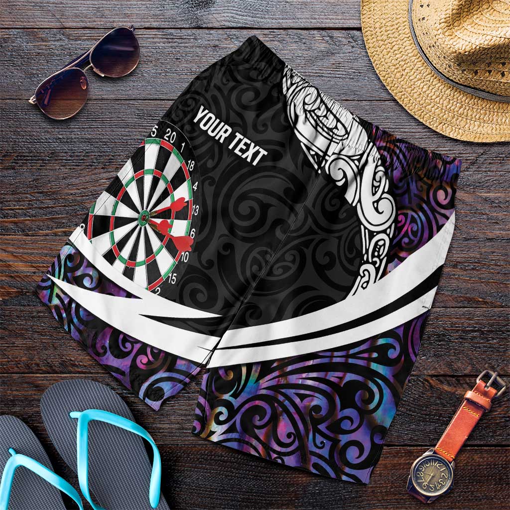 Personalized NZ Darts Shorts for Men Paua Shell Maori Koru Whakairo - Purple - Polynesian Pride