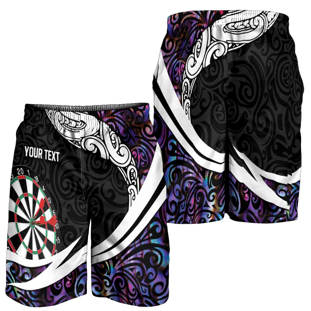 Personalized NZ Darts Shorts for Men Paua Shell Maori Koru Whakairo - Purple - Polynesian Pride