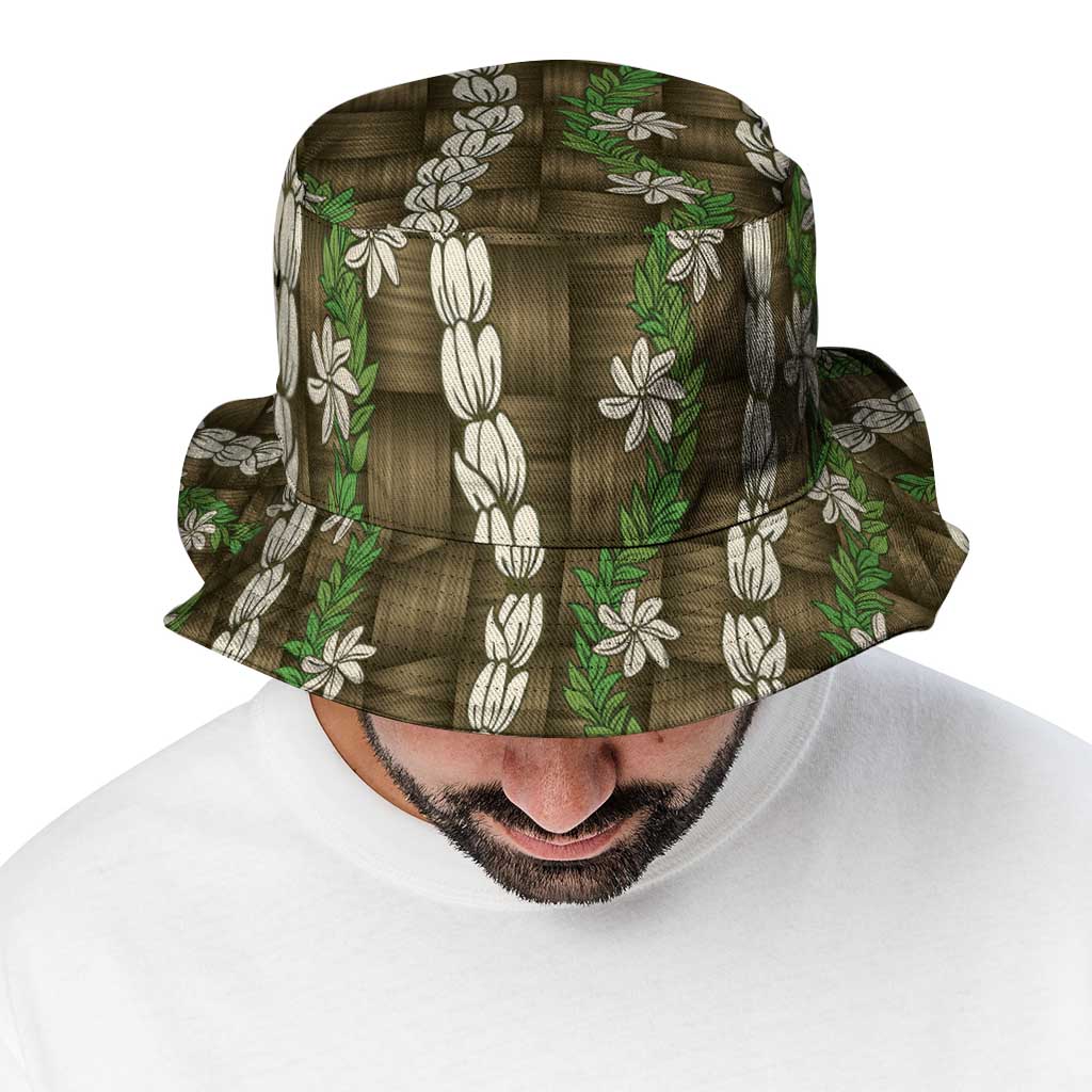 Pikake Maile Tiare Lei Bucket Hat Natural Lauhala Pattern