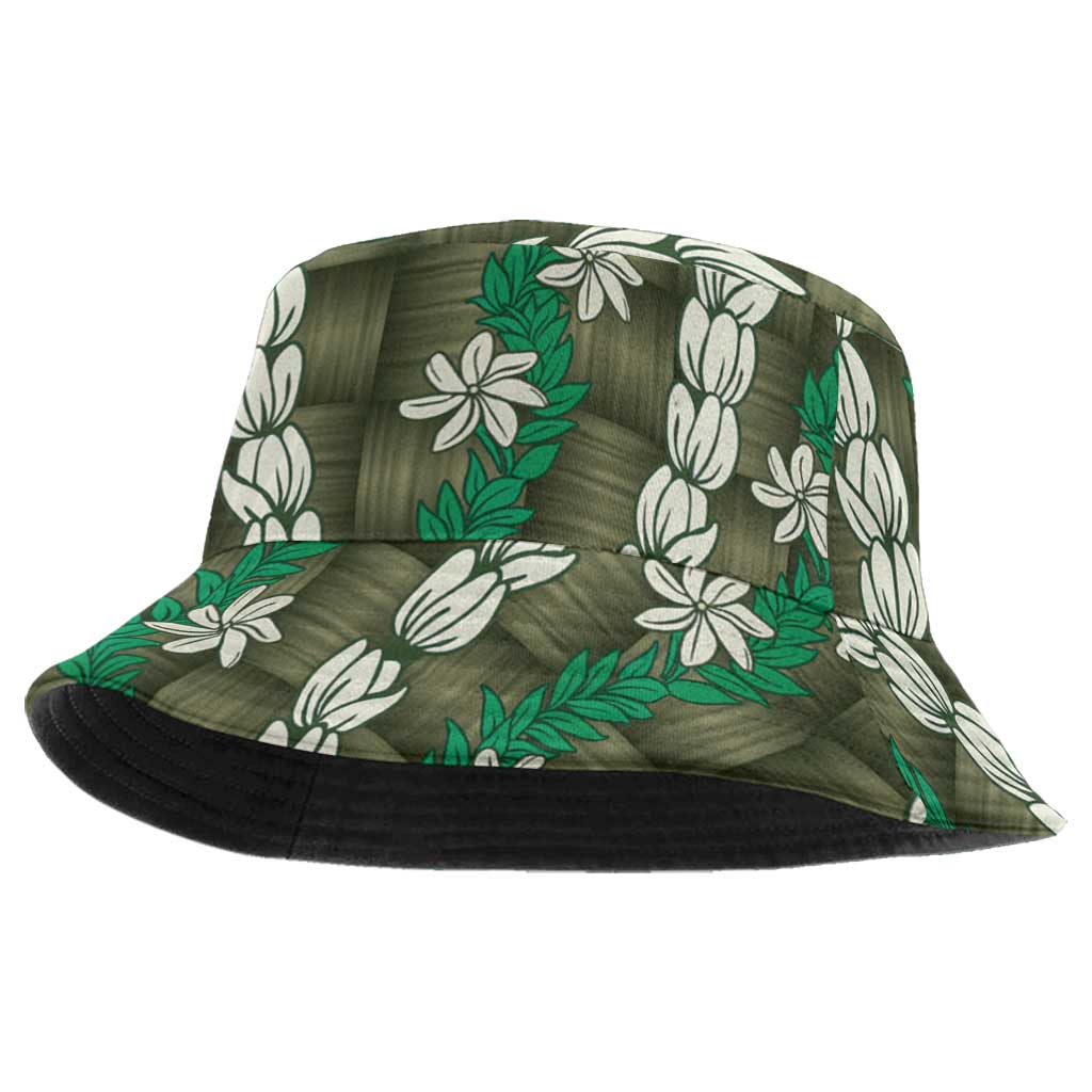 Pikake Maile Tiare Lei Bucket Hat Omaomao Lauhala Pattern