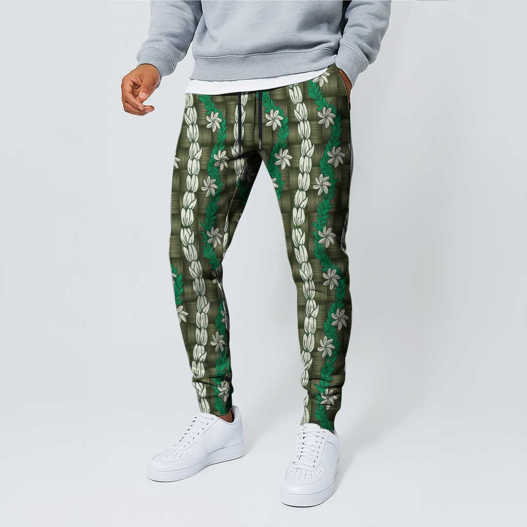 Pikake Maile Tiare Lei Jogger Pants Omaomao Lauhala Pattern