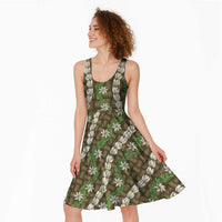 Pikake Maile Tiare Lei Midi Dress Natural Lauhala Pattern
