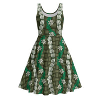 Pikake Maile Tiare Lei Midi Dress Omaomao Lauhala Pattern