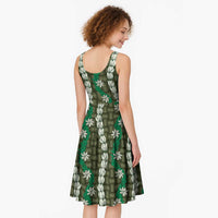 Pikake Maile Tiare Lei Midi Dress Omaomao Lauhala Pattern
