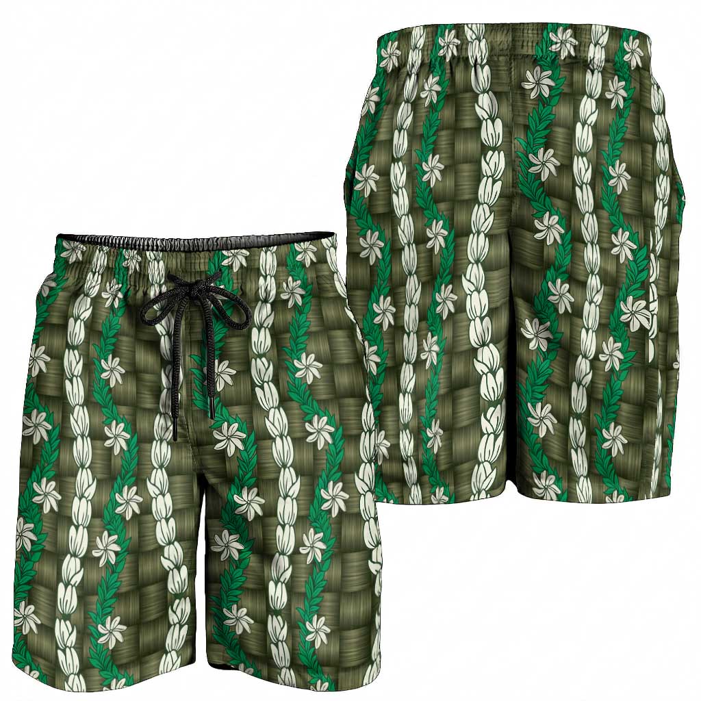 Pikake Maile Tiare Lei Shorts for Men Omaomao Lauhala Pattern