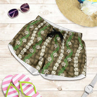 Pikake Maile Tiare Lei Shorts for Women Natural Lauhala Pattern