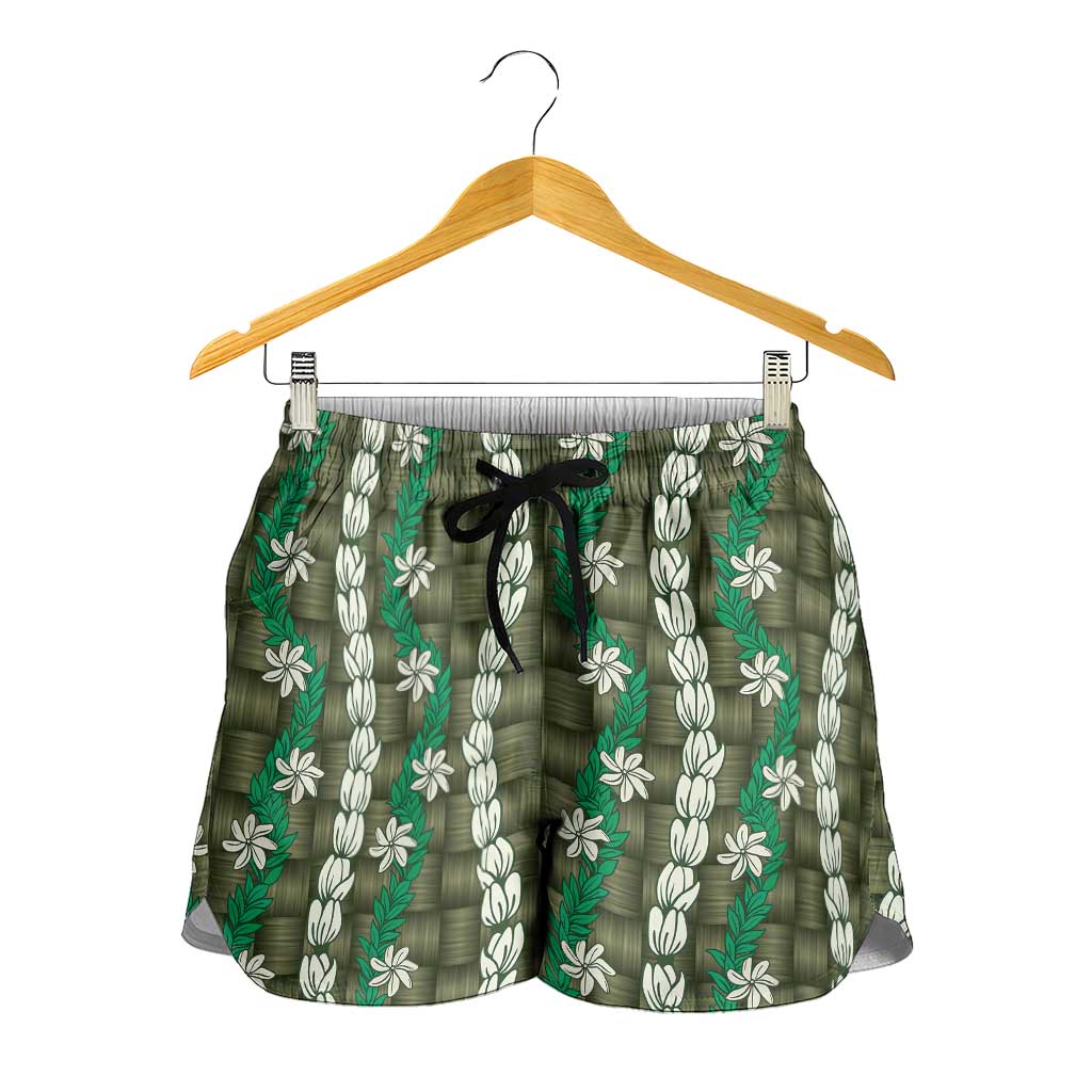 Pikake Maile Tiare Lei Shorts for Women Omaomao Lauhala Pattern
