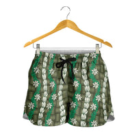 Pikake Maile Tiare Lei Shorts for Women Omaomao Lauhala Pattern