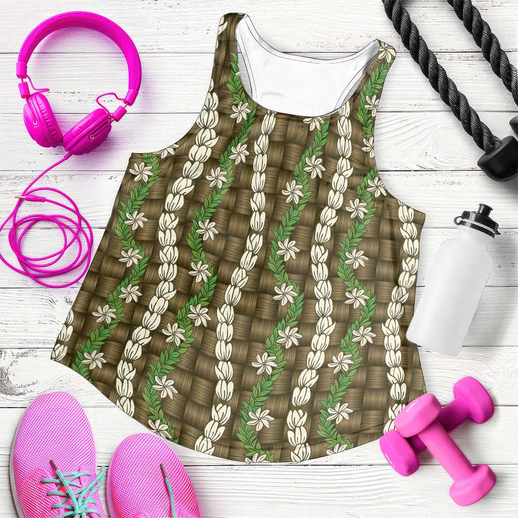 Pikake Maile Tiare Lei Women Racerback Tank Natural Lauhala Pattern