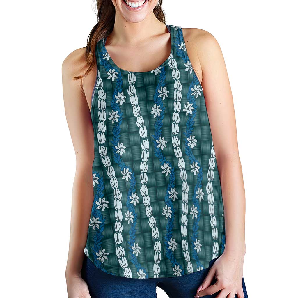 Pikake Maile Tiare Lei Women Racerback Tank Polu Lauhala Pattern