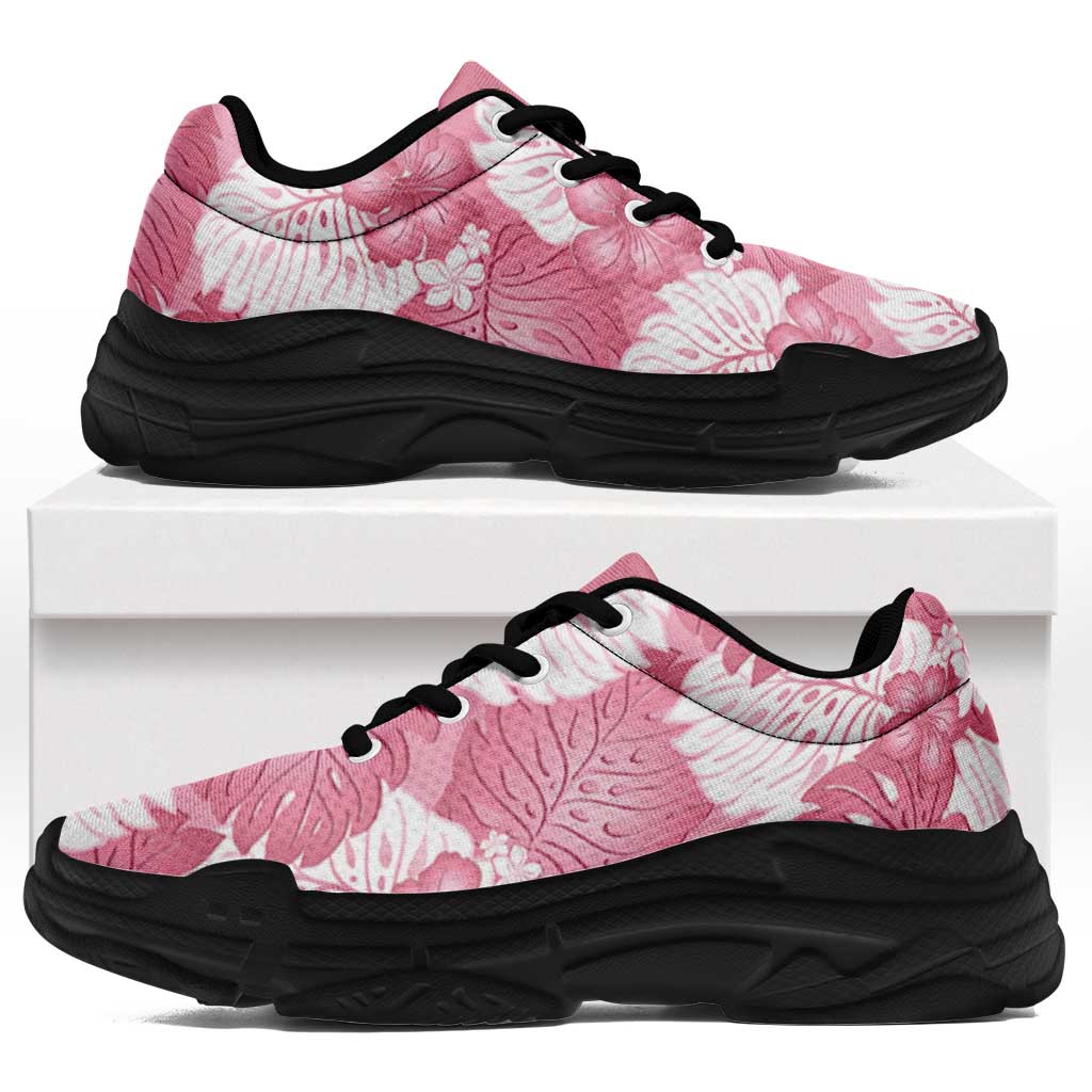 Pink Aloha Hawaii Chunky Sneakers Monstera Hibiscus Plumeria Seamless Vibes - Polynesian Pride