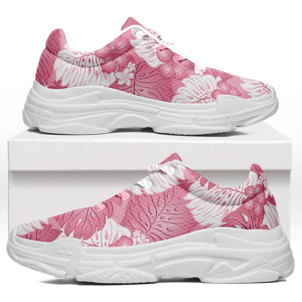 Pink Aloha Hawaii Chunky Sneakers Monstera Hibiscus Plumeria Seamless Vibes - Polynesian Pride