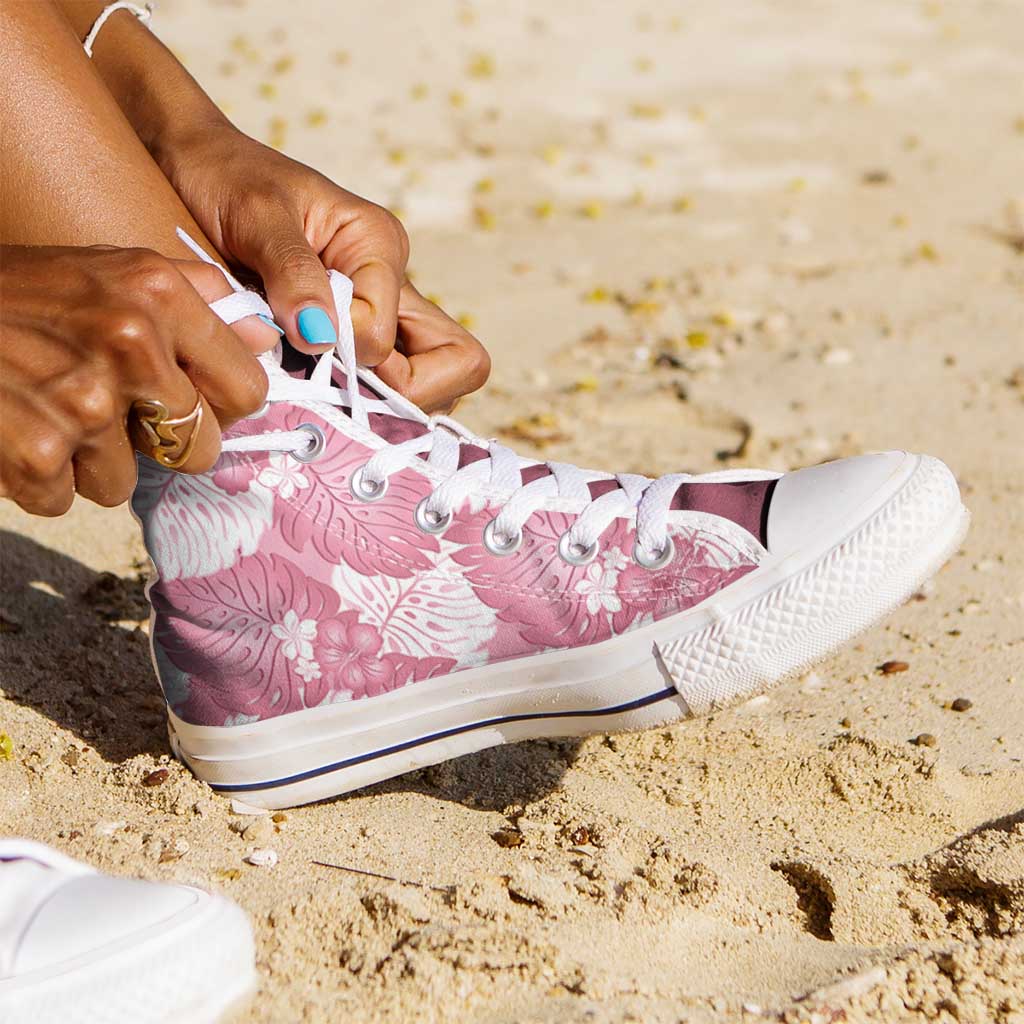 Pink Aloha Hawaii High Top Shoes Monstera Hibiscus Plumeria Seamless Vibes - Polynesian Pride