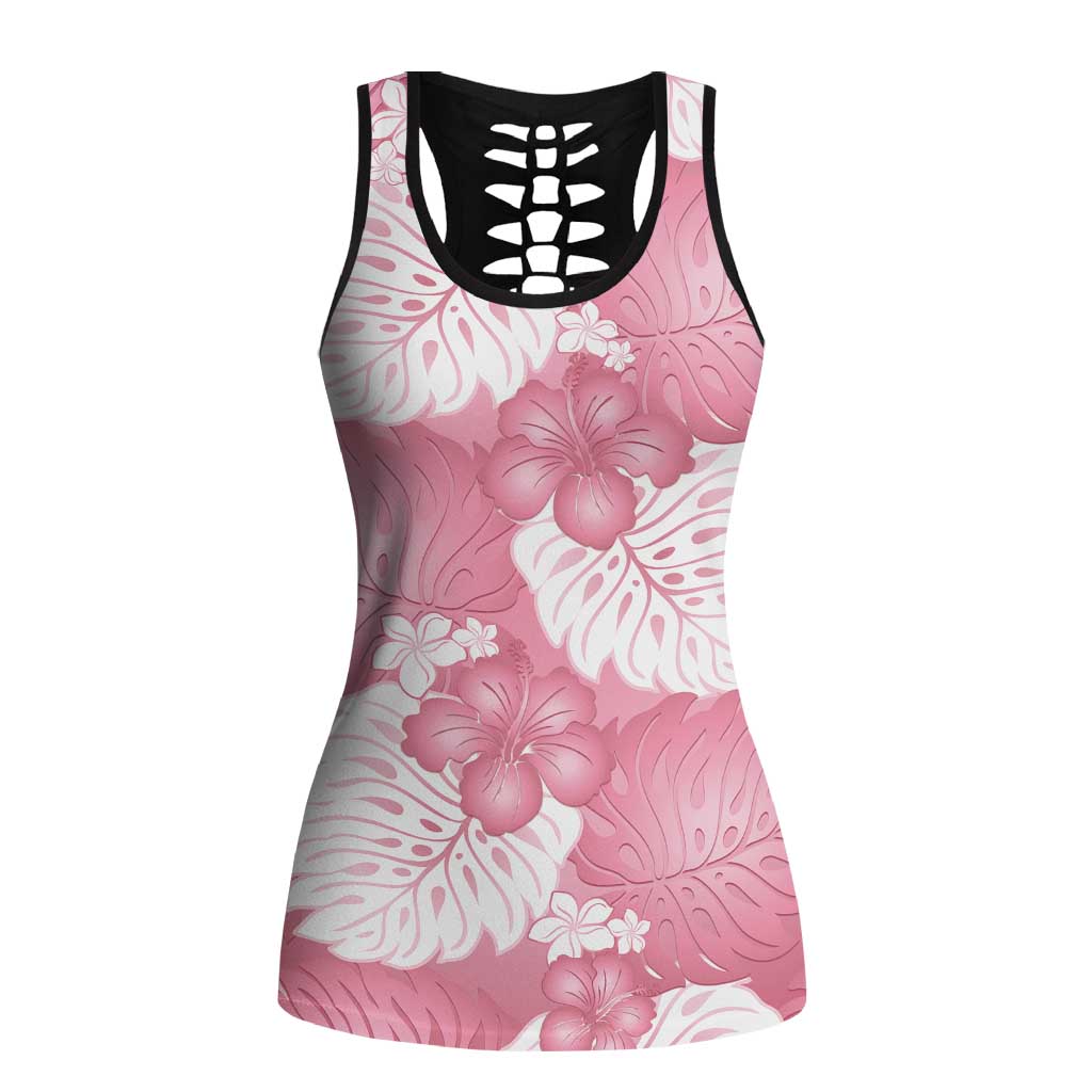 Pink Aloha Hawaii Hollow Tank Top Monstera Hibiscus Plumeria Seamless Vibes - Polynesian Pride