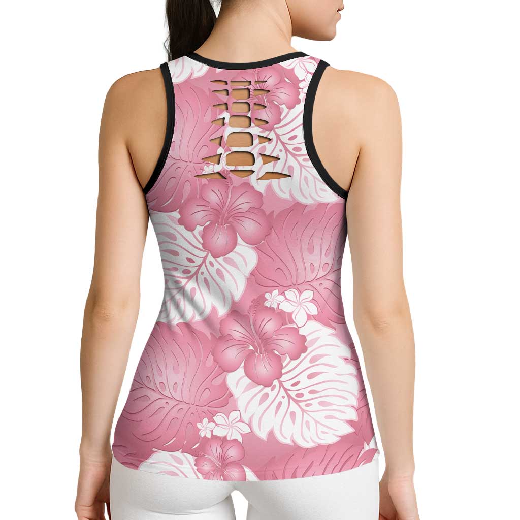 Pink Aloha Hawaii Hollow Tank Top Monstera Hibiscus Plumeria Seamless Vibes - Polynesian Pride