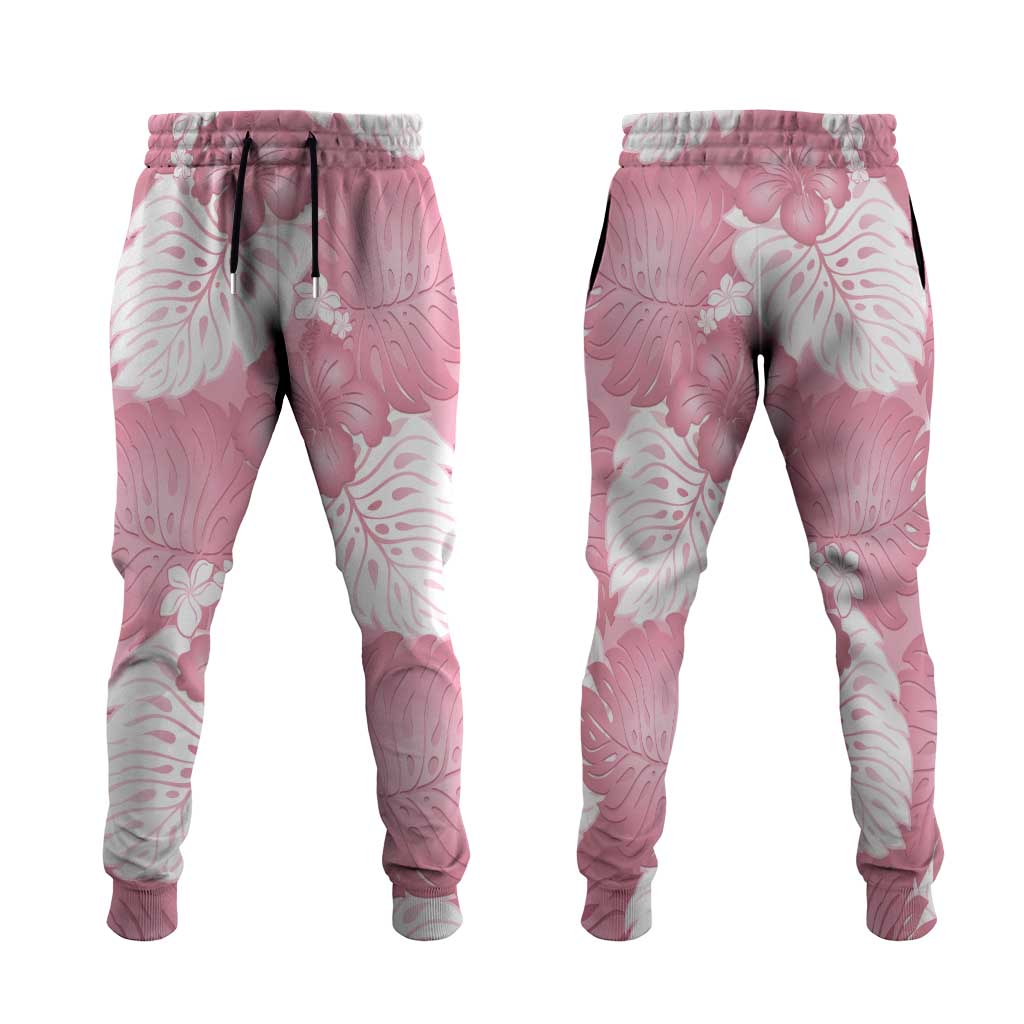 Pink Aloha Hawaii Jogger Pants Monstera Hibiscus Plumeria Seamless Vibes - Polynesian Pride