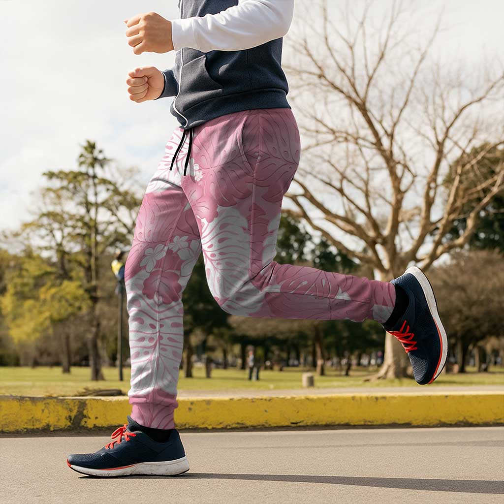 Pink Aloha Hawaii Jogger Pants Monstera Hibiscus Plumeria Seamless Vibes - Polynesian Pride