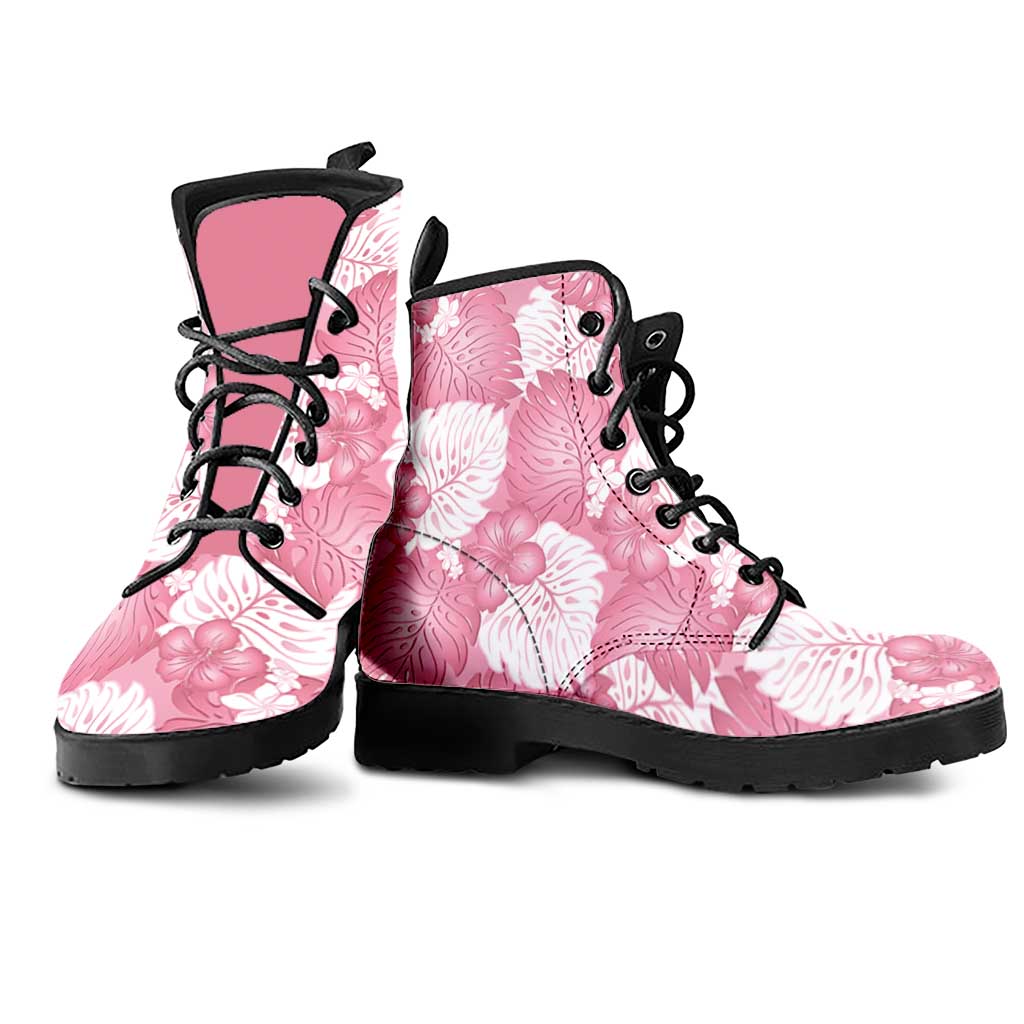 Pink Aloha Hawaii Leather Boots Monstera Hibiscus Plumeria Seamless Vibes - Polynesian Pride