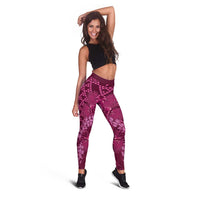 Pink Aloha Hawaii Leggings Hawaiian Kakau Ohia Lehua Lei - Polynesian Pride