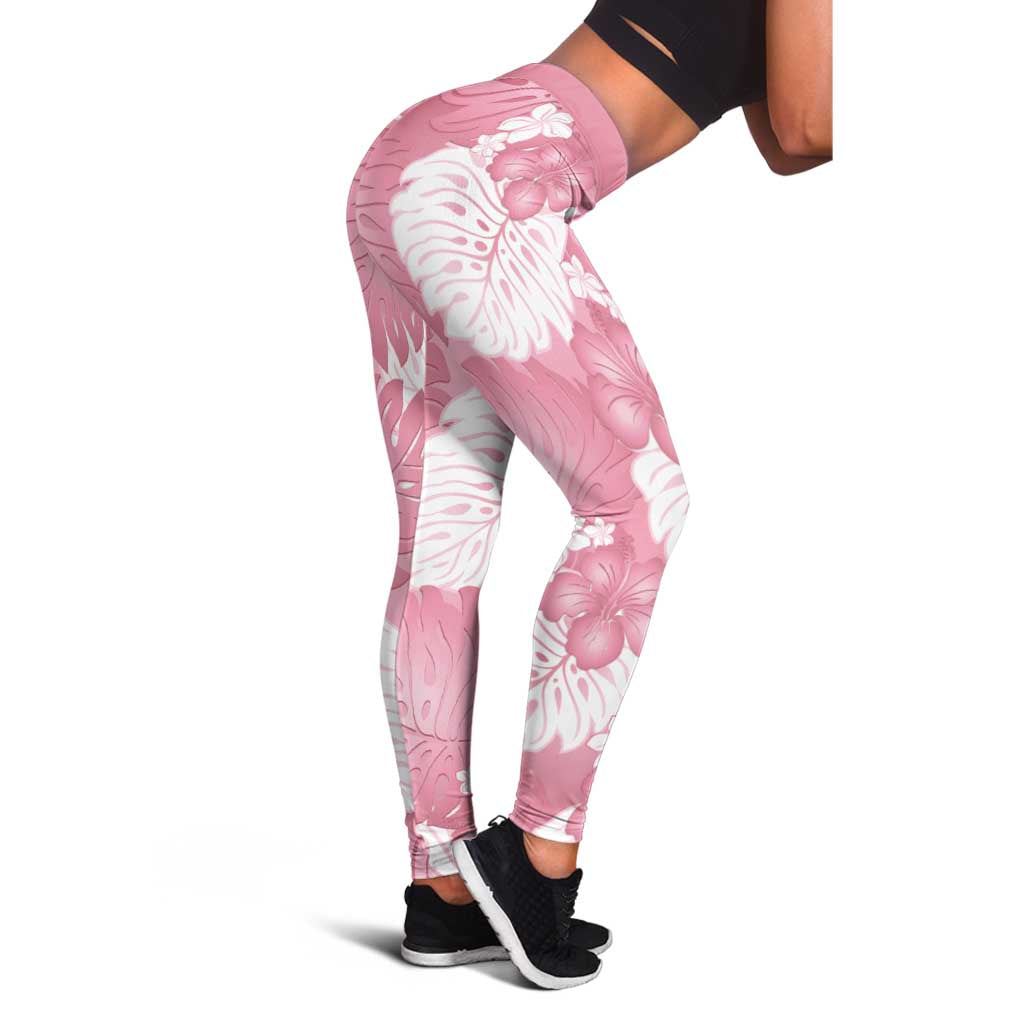 Pink Aloha Hawaii Leggings Monstera Hibiscus Plumeria Seamless Vibes - Polynesian Pride