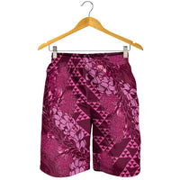 Pink Aloha Hawaii Shorts for Men Hawaiian Kakau Ohia Lehua Lei - Polynesian Pride
