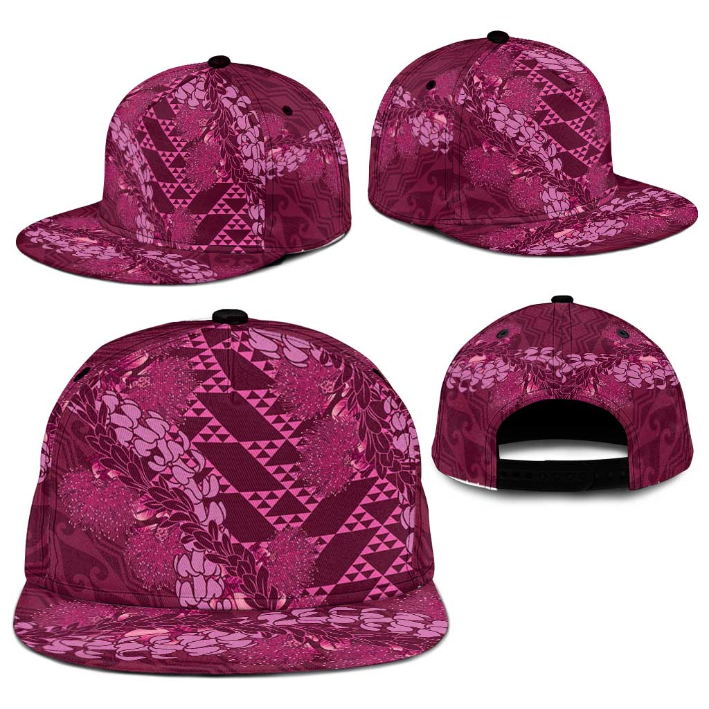 Pink Aloha Hawaii Snapback Cap Hawaiian Kakau Ohia Lehua Lei - Polynesian Pride