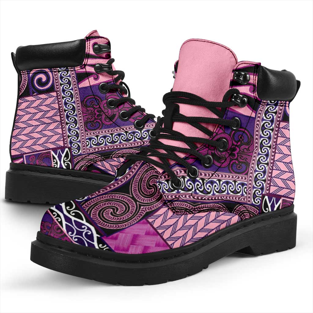 Pink Aotearoa Kowhaiwhai Pattern All Season Boots NZ Maori Quilt Style - Polynesian Pride