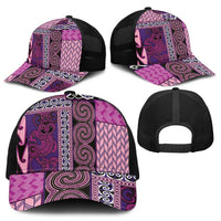 Pink Aotearoa Kowhaiwhai Pattern Baseball Net Cap NZ Maori Quilt Style - Polynesian Pride