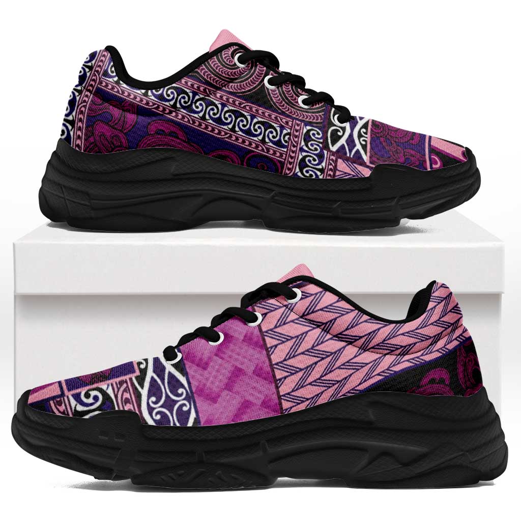 Pink Aotearoa Kowhaiwhai Pattern Chunky Sneakers NZ Maori Quilt Style - Polynesian Pride