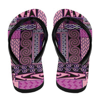 Pink Aotearoa Kowhaiwhai Pattern Flip Flops NZ Maori Quilt Style - Polynesian Pride