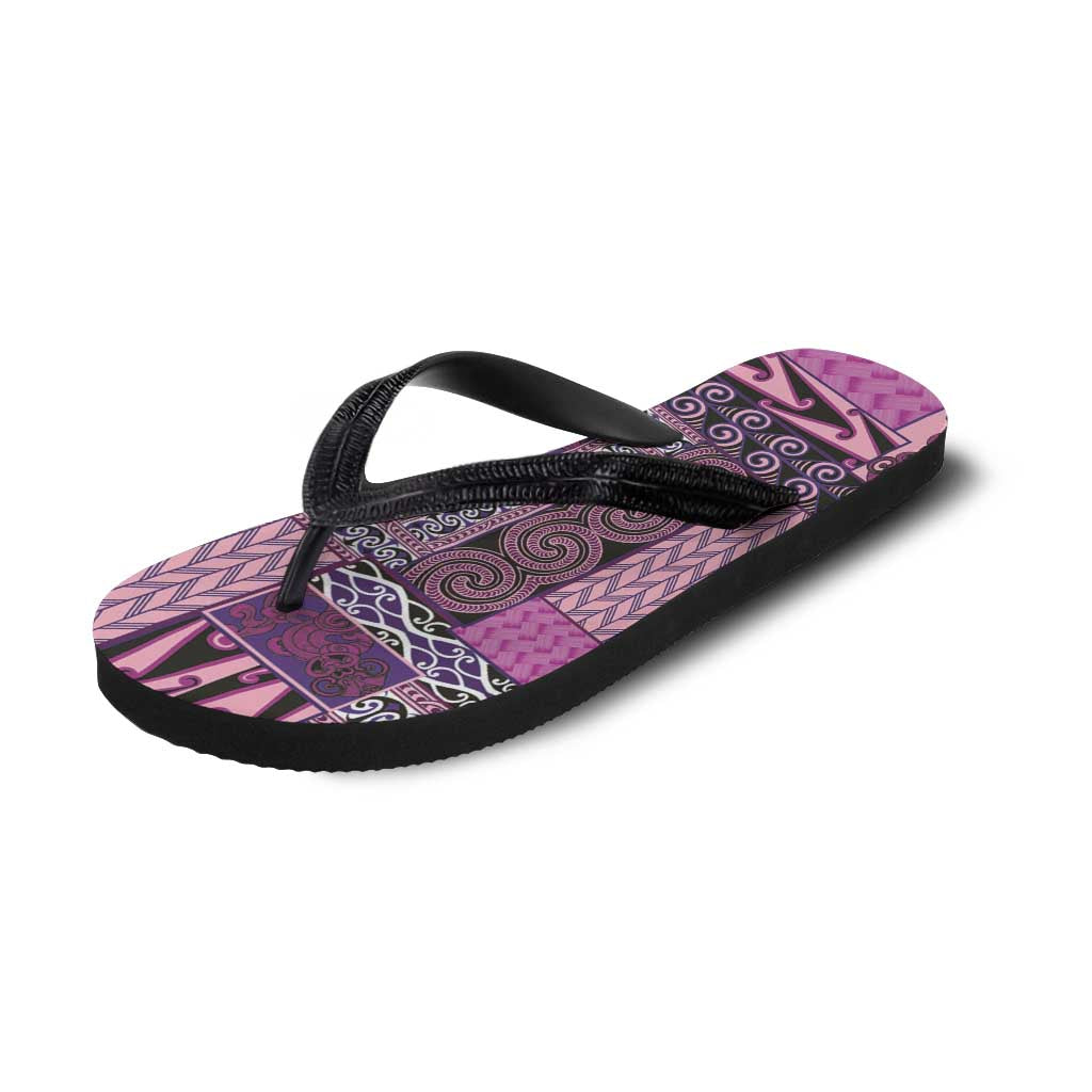 Pink Aotearoa Kowhaiwhai Pattern Flip Flops NZ Maori Quilt Style - Polynesian Pride