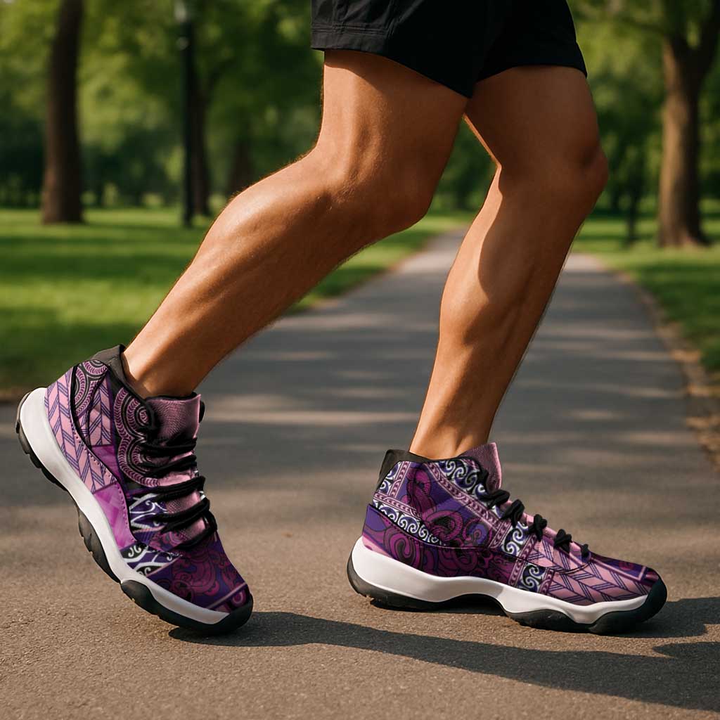 Pink Aotearoa Kowhaiwhai Pattern Sneakers J11 NZ Maori Quilt Style - Polynesian Pride