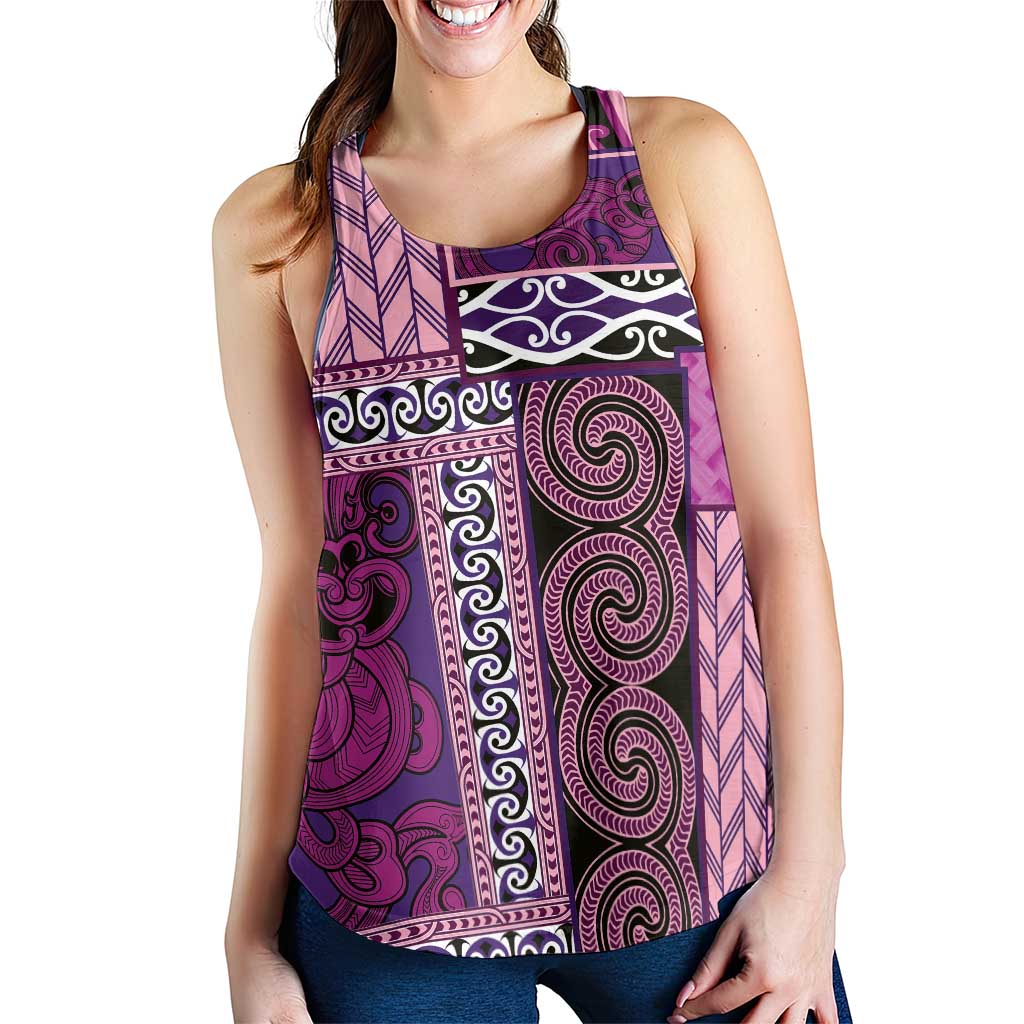Pink Aotearoa Kowhaiwhai Pattern Women Racerback Tank NZ Maori Quilt Style - Polynesian Pride