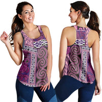 Pink Aotearoa Kowhaiwhai Pattern Women Racerback Tank NZ Maori Quilt Style - Polynesian Pride