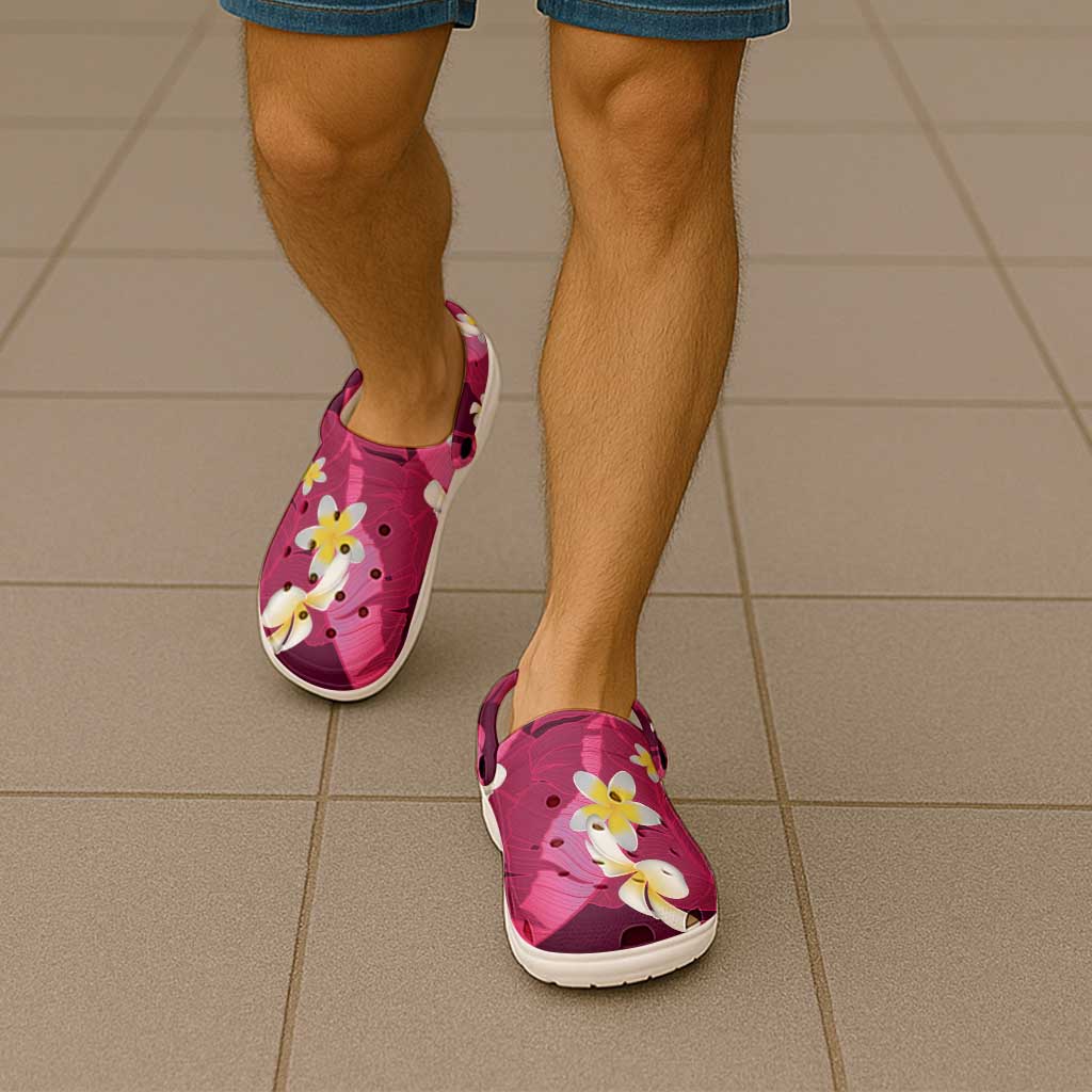 Pink Banana Leaf Hawaii Clogs Shoes Lau Maia Plumeria Tropical Summer Vibes