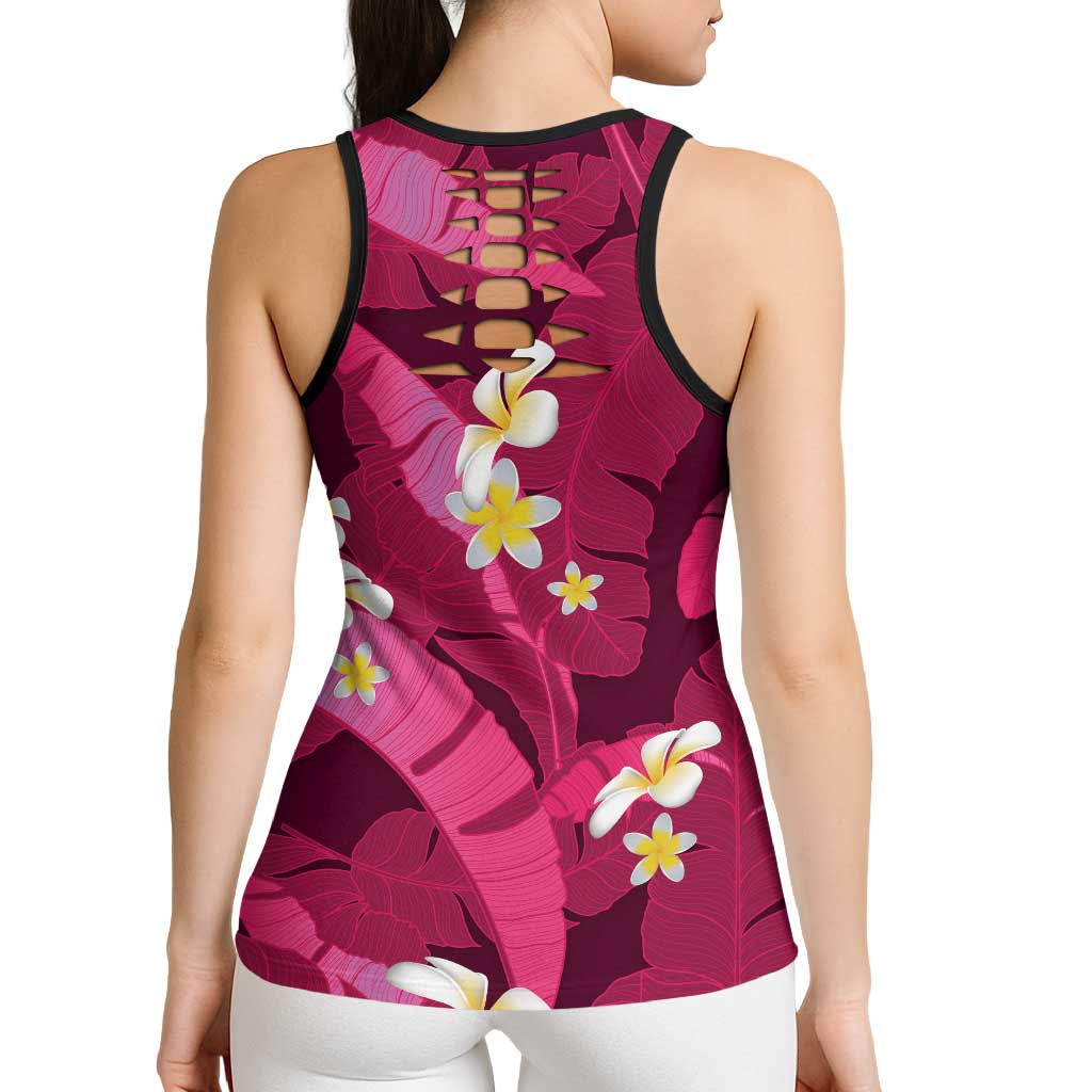 Pink Banana Leaf Hawaii Hollow Tank Top Lau Maia Plumeria Tropical Summer Vibes