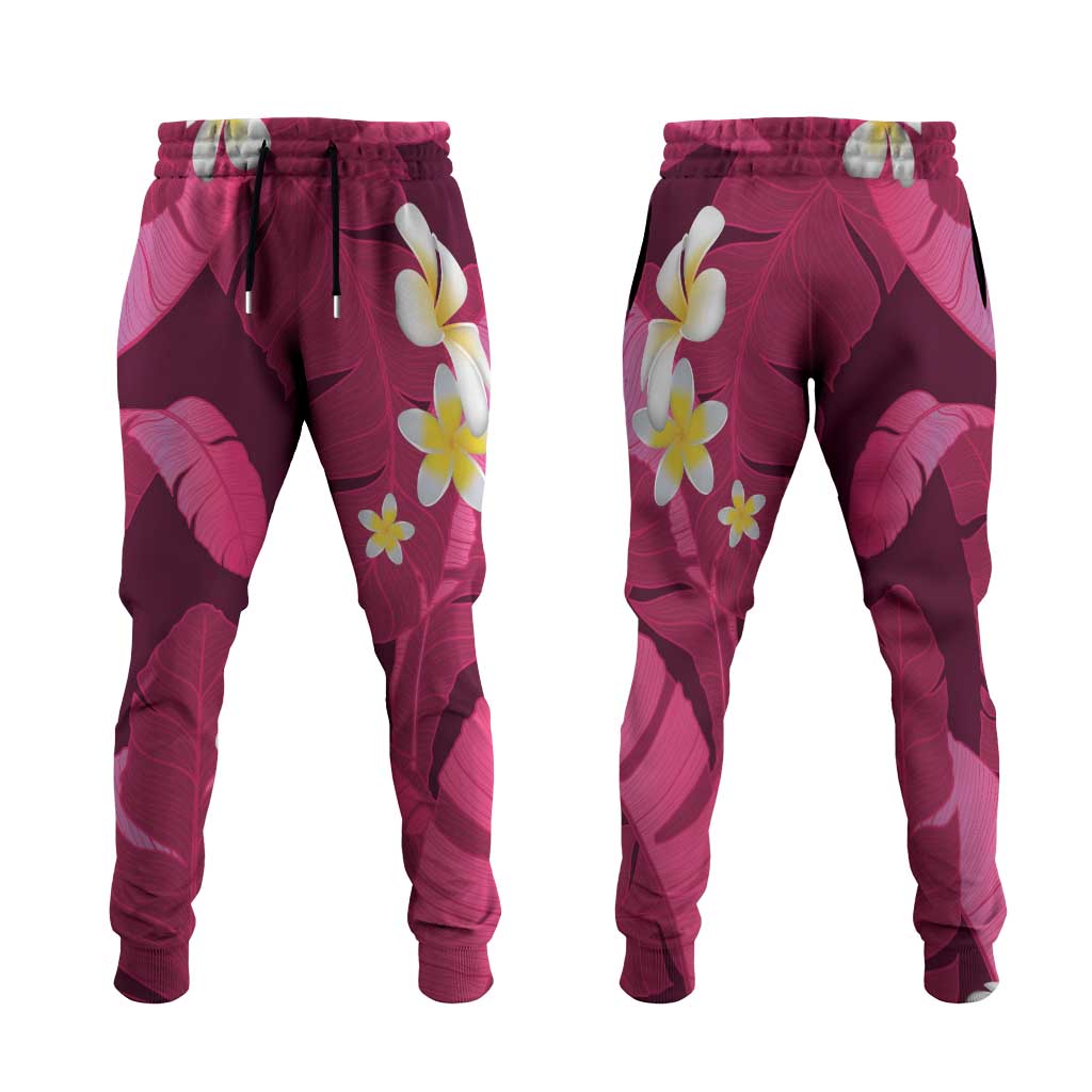 Pink Banana Leaf Hawaii Jogger Pants Lau Maia Plumeria Tropical Summer Vibes LT14 Pink - Polynesian Pride