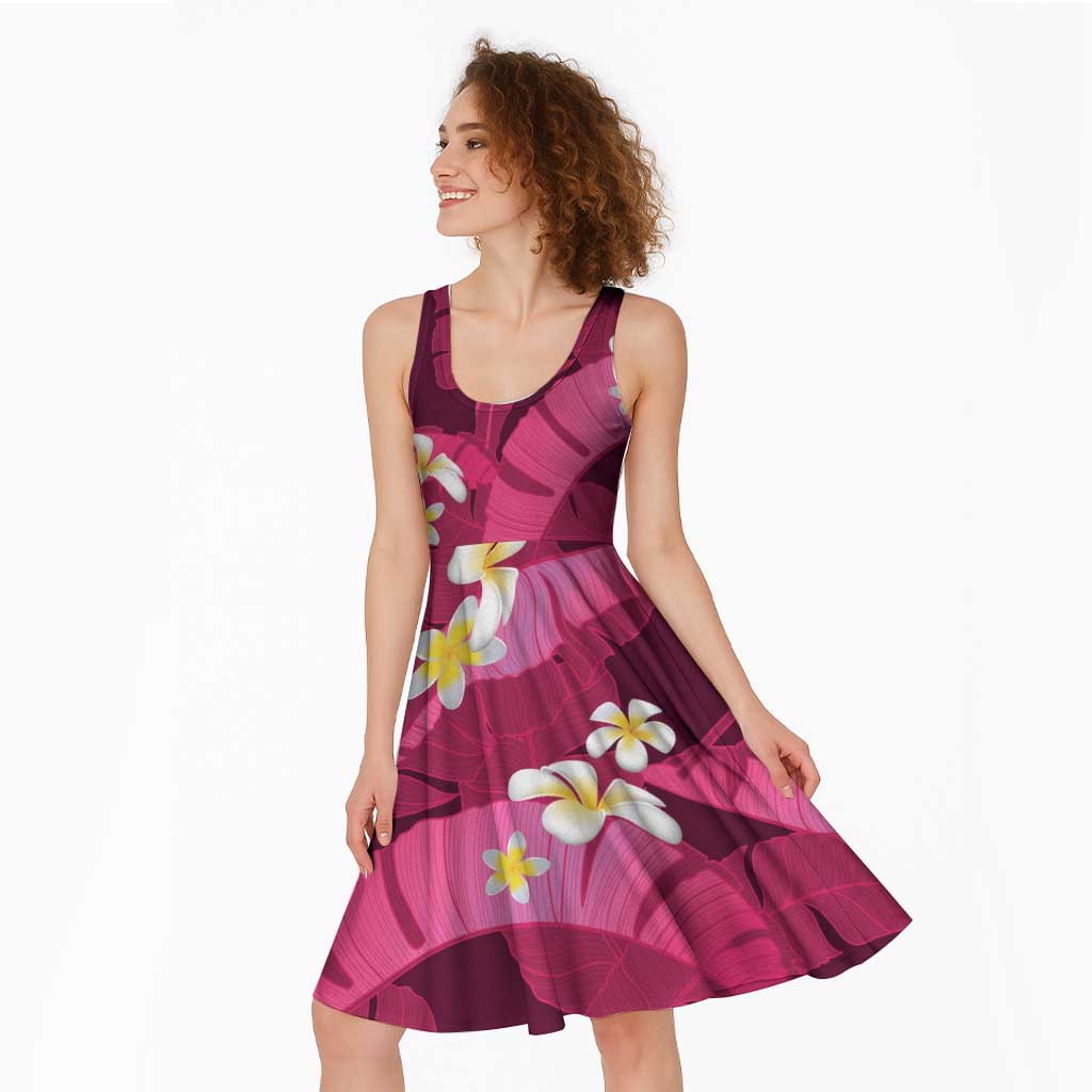 Pink Banana Leaf Hawaii Midi Dress Lau Maia Plumeria Tropical Summer Vibes