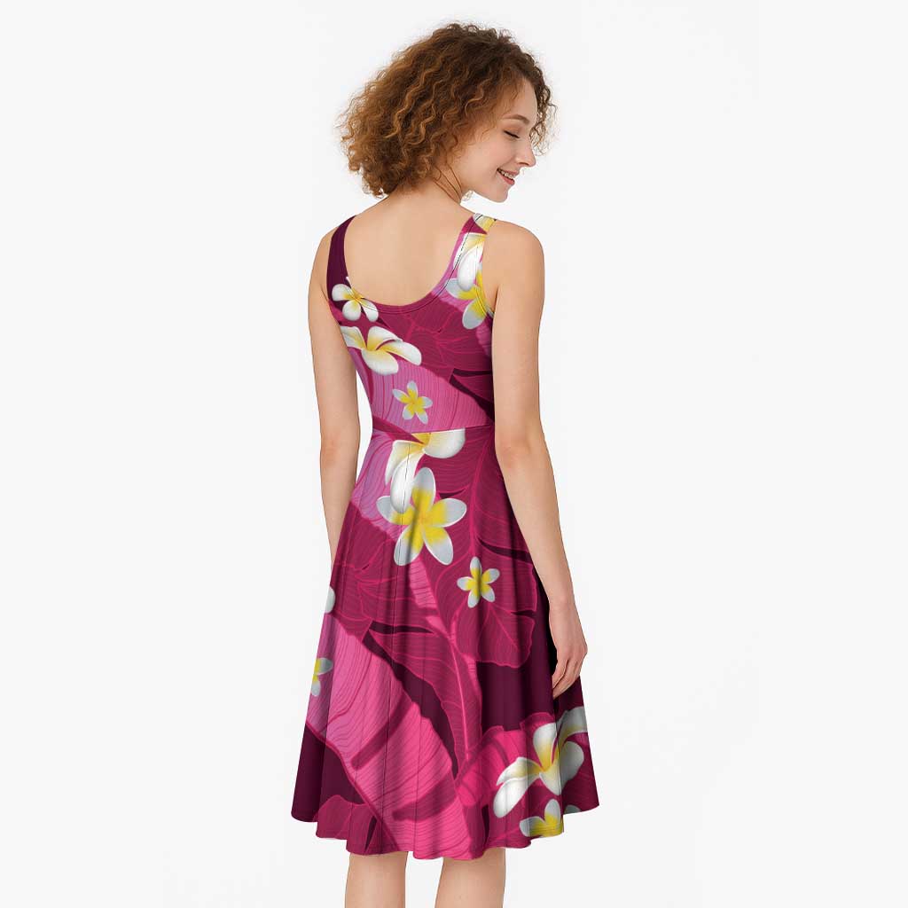 Pink Banana Leaf Hawaii Midi Dress Lau Maia Plumeria Tropical Summer Vibes